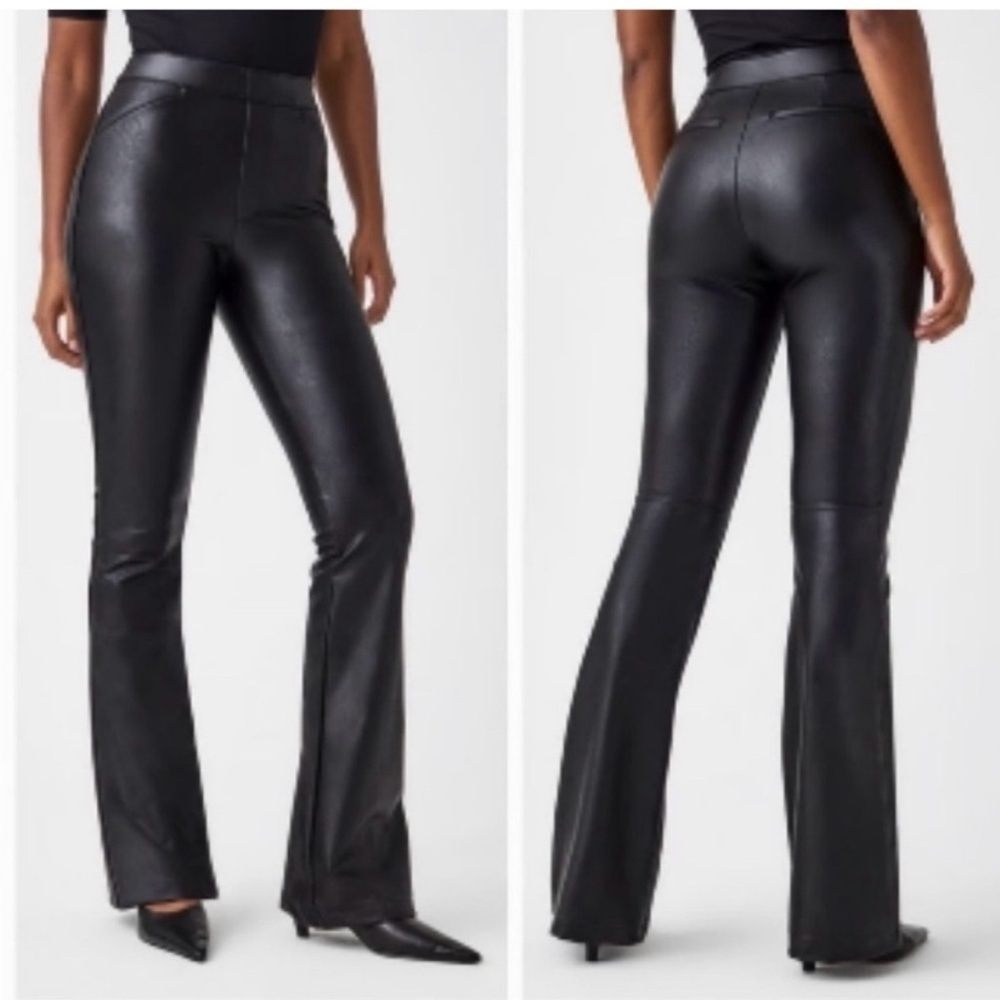 SPANX Black “Leather Like Flare” Pants Size Medium EUC!